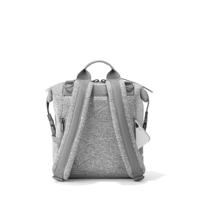 Dagne Dover Small Indi Diaper Backpack in heather grey seen from the back.