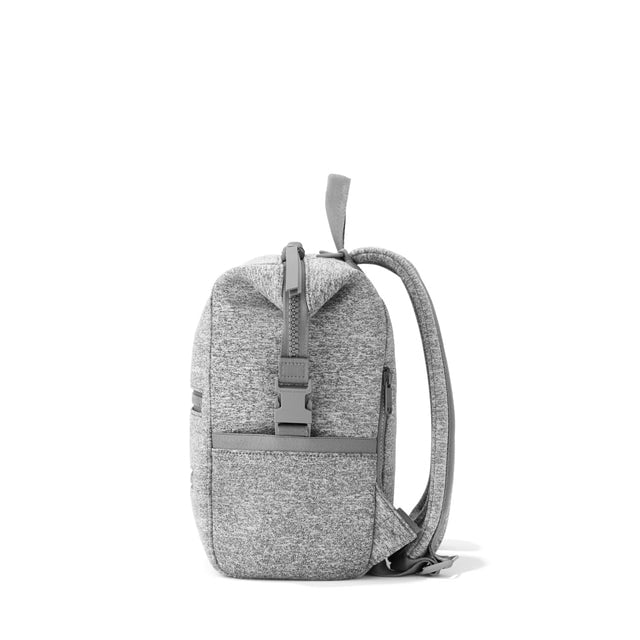 Dagne Dover Small Indi Diaper Backpack in heather grey seen from the side.