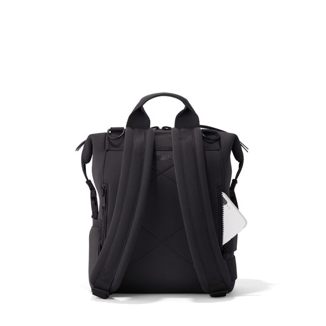 Dagne Dover Small Indi Diaper Backpack in onyx seen from the back.