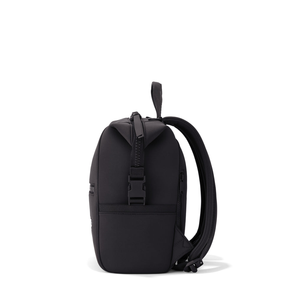 Dagne Dover Small Indi Diaper Backpack in onyx seen from the side.