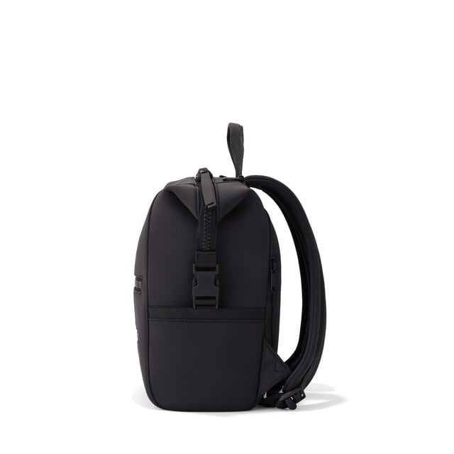 Dagne Dover Small Indi Diaper Backpack in onyx seen from the side.