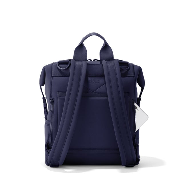 Dagne Dover Medium Indi Diaper Backpack in dark blue seen from the back.