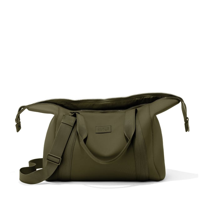 Large Landon Carryall in dark green unzipped