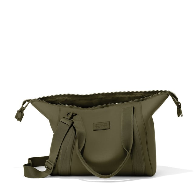 Medium Landon Carryall in dark green unzipped