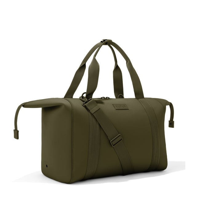 Extra Large Landon Carryall in dark green with zippers unbuckled