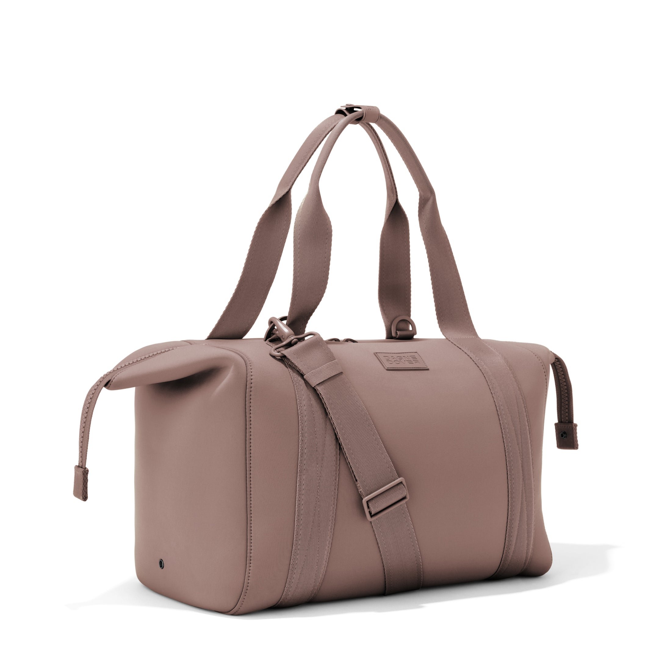 Large Landon Carryall in pink with zippers unbuckled