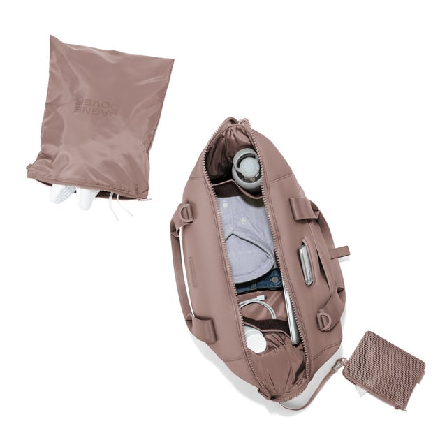 Large Landon Carryall in pink unzipped, top down view