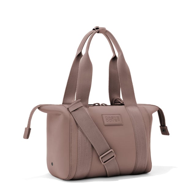 Small Landon Carryall in pink with zippers unbuckled