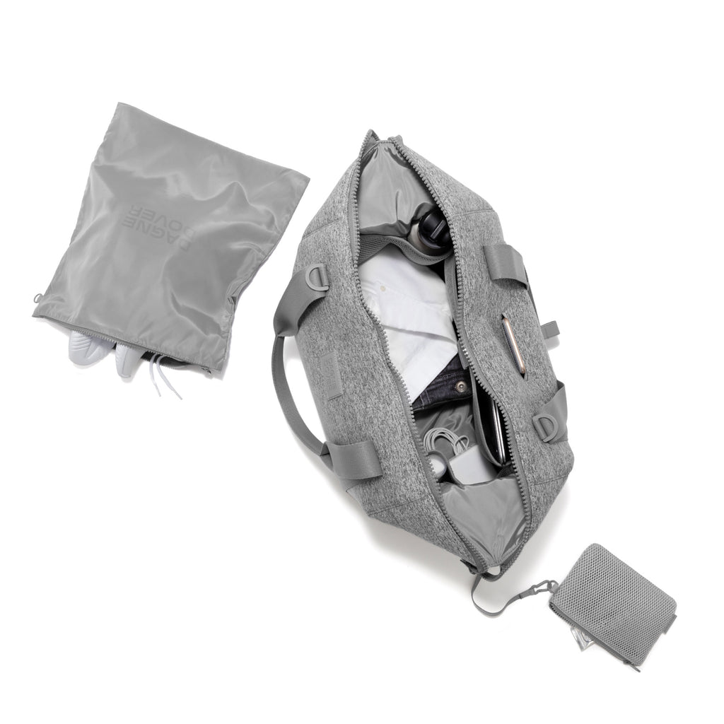 Large Landon Carryall in grey unzipped, top down view
