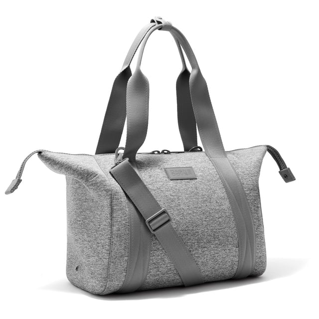 Medium Landon Carryall in grey with zippers unbuckled