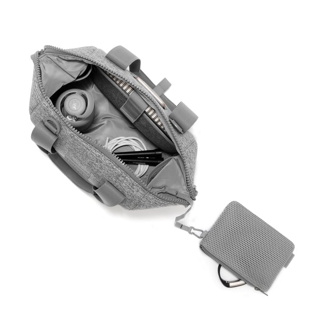 Small Landon Carryall in grey unzipped, top down view
