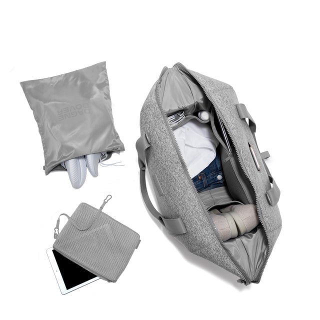 Extra Large Landon Carryall in grey unzipped, top down view