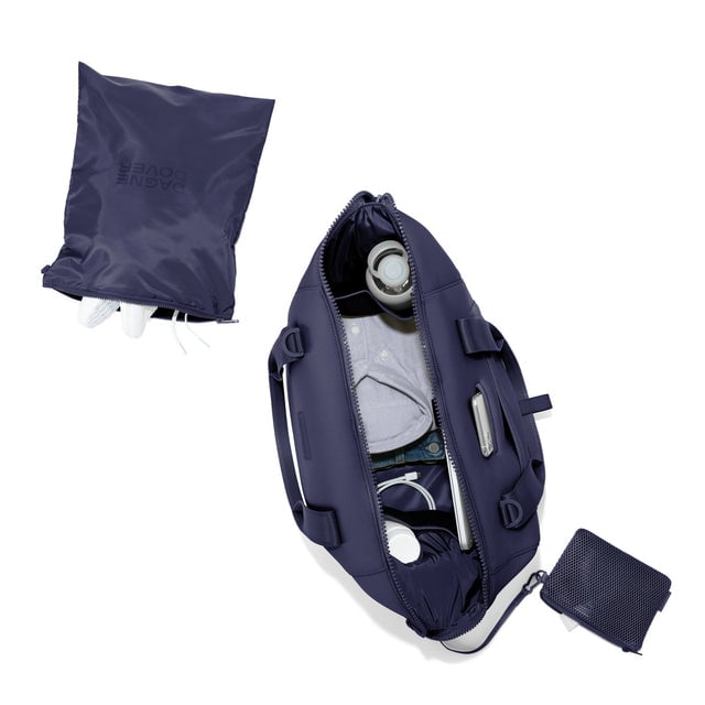 Landon Carryall in  navy blue unzipped, top down view