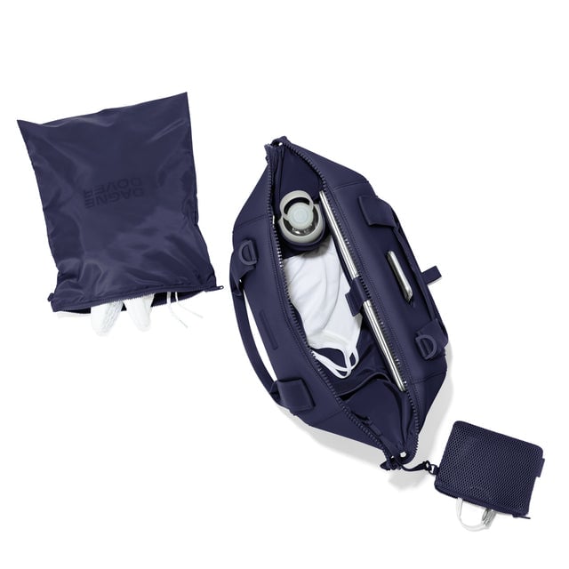 Medium Landon Carryall in  navy blue unzipped, top down view