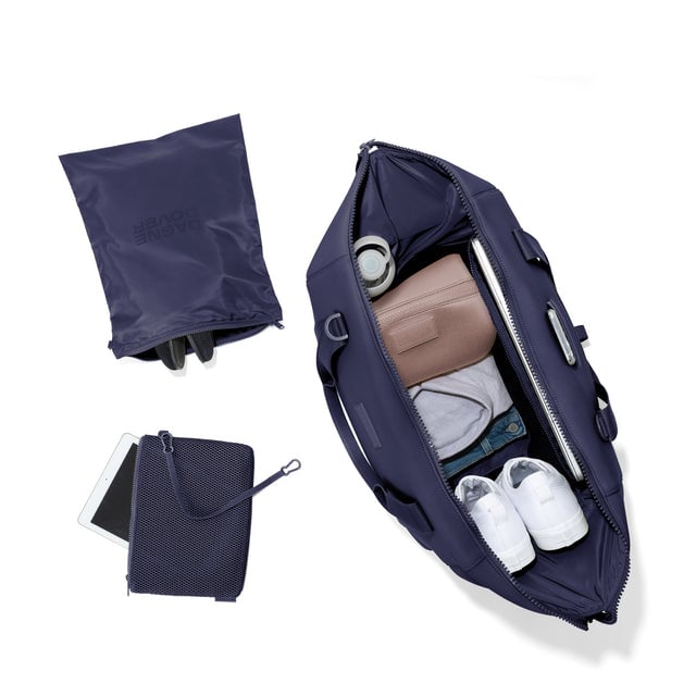 Extra Large Landon Carryall in  navy blue unzipped, top down view