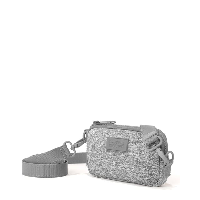 Dagne Dover Mara Phone Sling in grey seen from an angle, showing the adjustable shoulder strap drop.