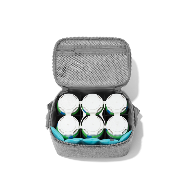 hover - Dagne Dover large Tavi Cooler in grey opened, containing a six pack.