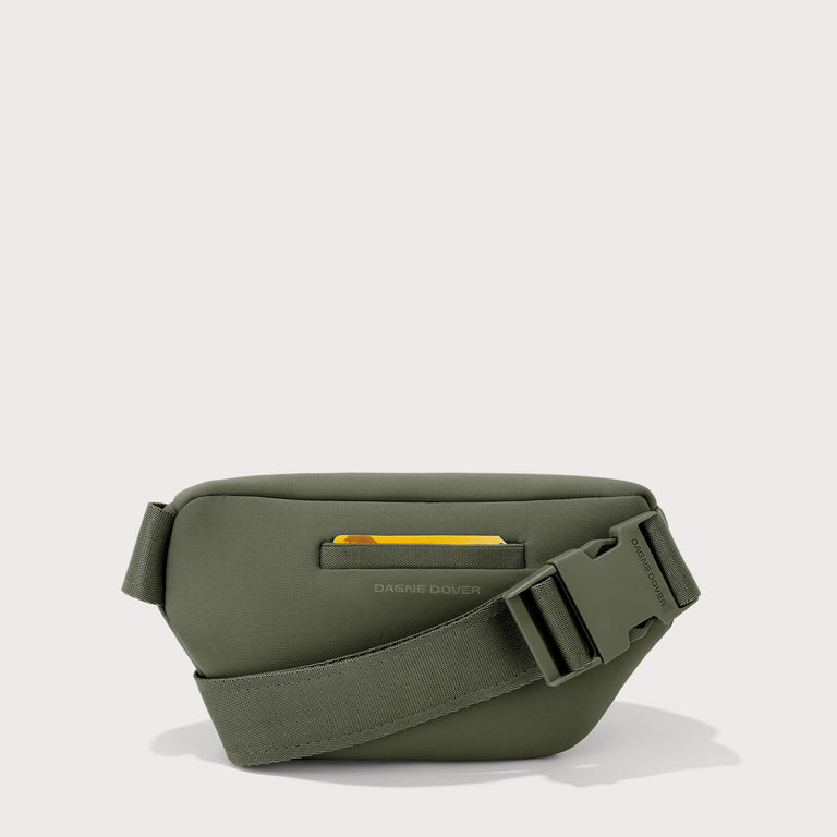 Dagne Dover Ace Fanny Pack in a cool green-grey seen from the back. EDEAE8. 