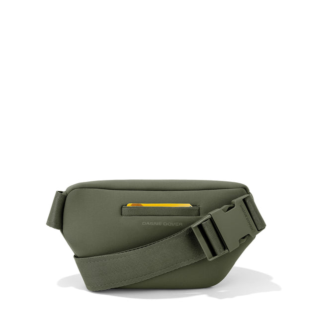Dagne Dover Ace Fanny Pack in a cool green-grey seen from the back.
