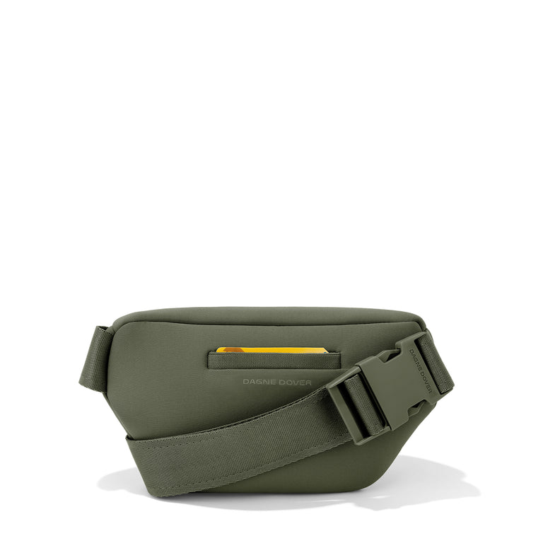 Dagne Dover Ace Fanny Pack in a cool green-grey seen from the back.