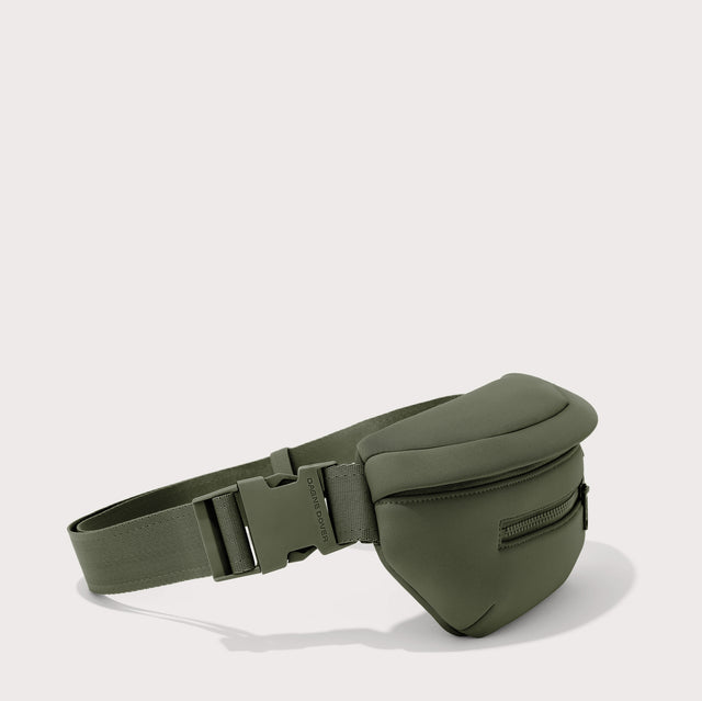 Dagne Dover Ace Fanny Pack in a cool green-grey seen from the side. EDEAE8. 