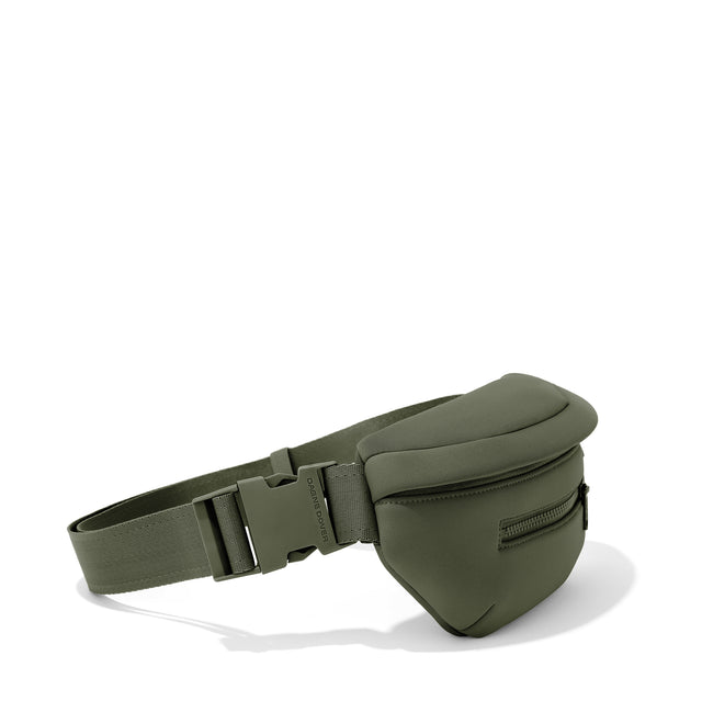 Dagne Dover Ace Fanny Pack in a cool green-grey seen from the side.
