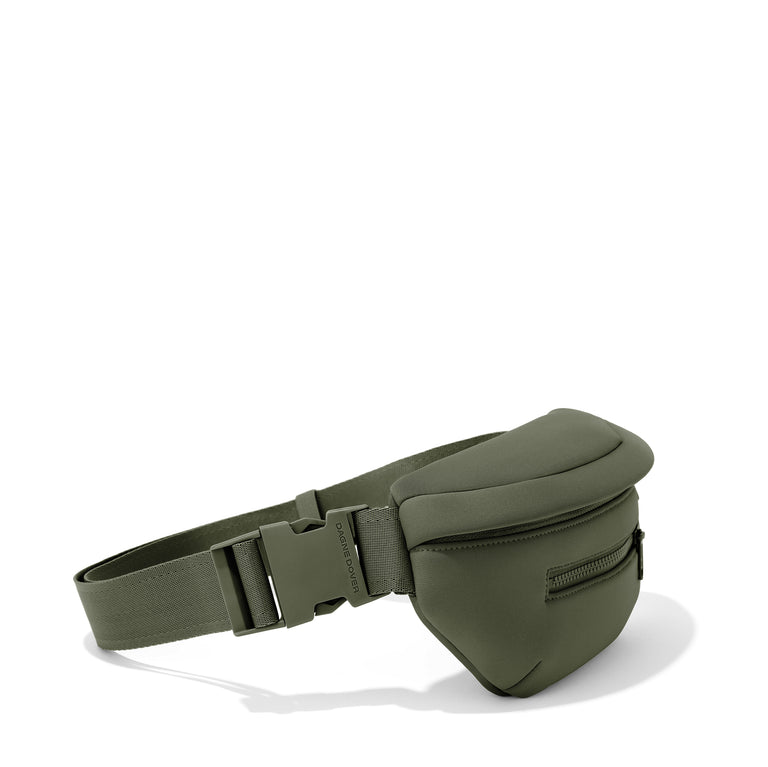 Dagne Dover Ace Fanny Pack in a cool green-grey seen from the side.