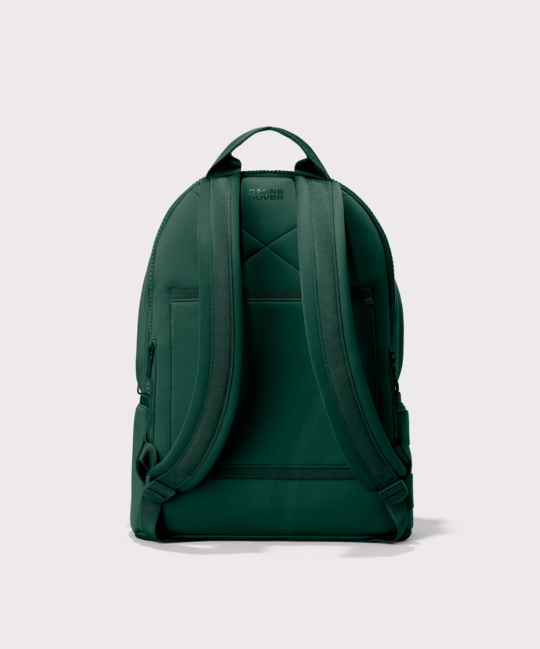 Large Dakota in a saturated, jewel-toned deep green with bold blue undertones., displaying an exterior phone pocket
