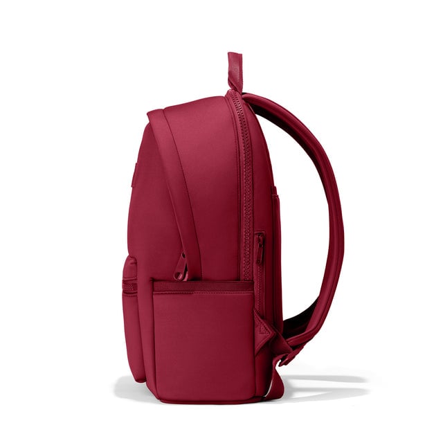 Dagne Dover large Dakota Neoprene Backpack in spice red seen from the side.