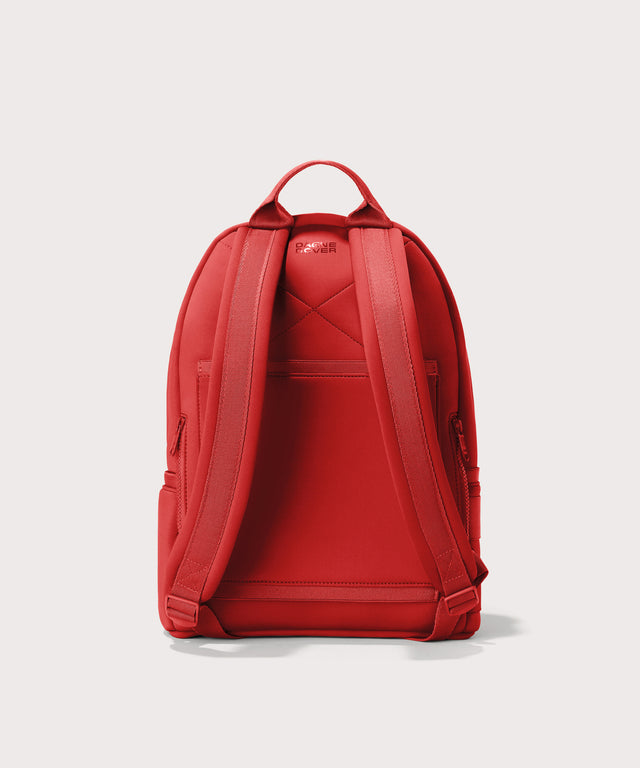 Dagne Dover Medium Dakota Backpack in a fiery, saturated red leaning toward orange seen from the back.