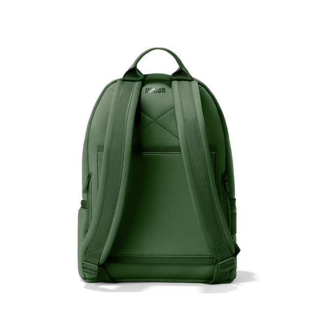 Dagne Dover medium Dakota Neoprene Backpack in a rich, classic forest green seen from the back.

