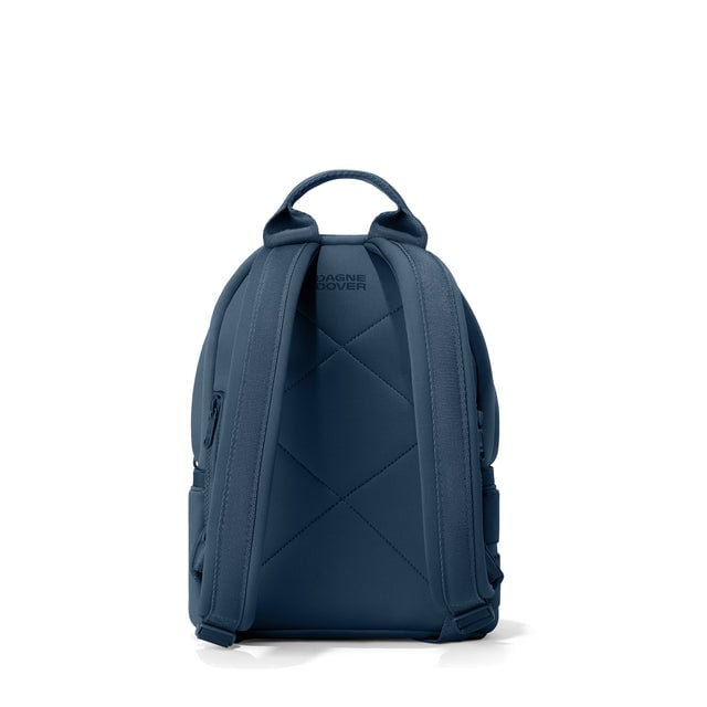 Dagne Dover small Dakota Neoprene Backpack in moonlight blue seen from the back.
