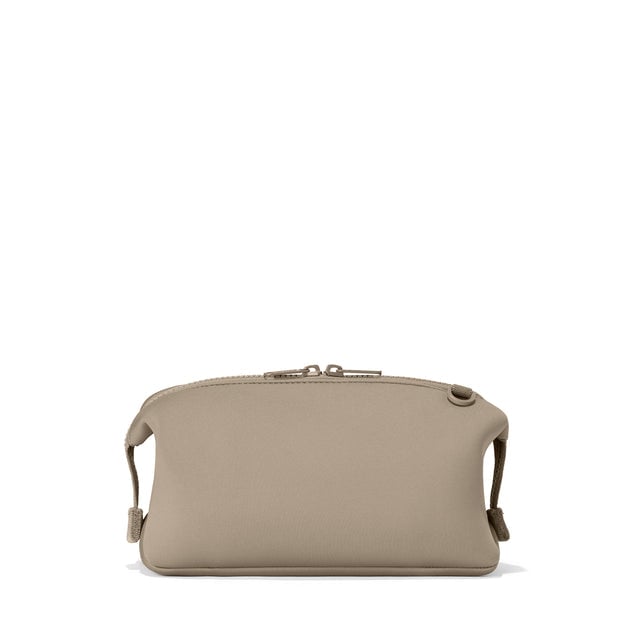 Dagne Dover Large Hunter Toiletry Bag in khaki seen from the back.