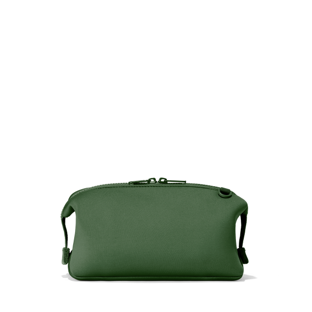 Dagne Dover Large Hunter Toiletry Bag in a rich, classic forest green seen from the back.
