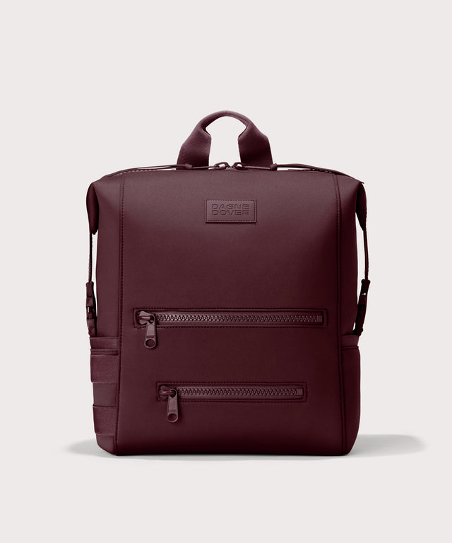Dagne Dover Large Indi Diaper Backpack in a deep brown with purple undertones.