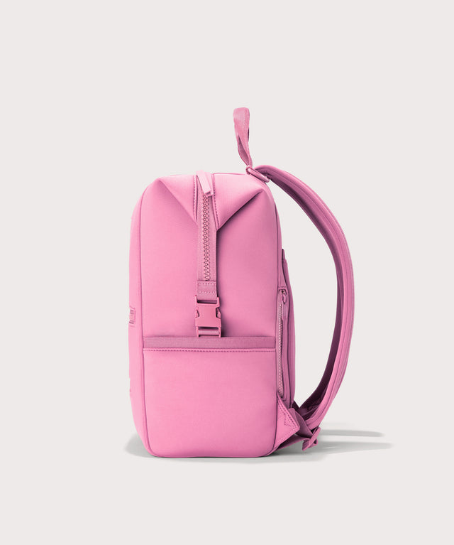 Dagne Dover Large Indi Diaper Backpack in a true bubble gum pink seen from the side.