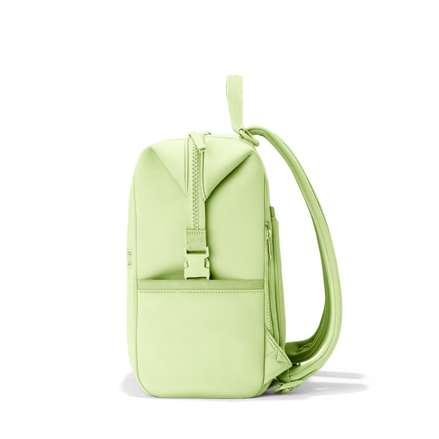 Dagne Dover Medium Indi Diaper Backpack in a vibrant, creamy green seen from the side.