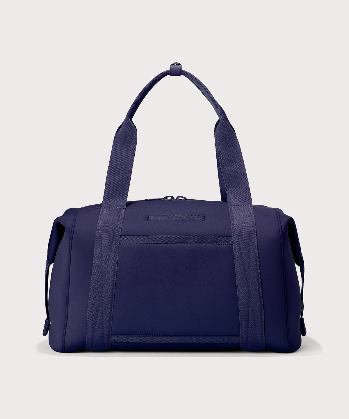 Large Landon Carryall in a jewel-toned, deep blue with strong purple undertones, displaying an exterior phone pocket
