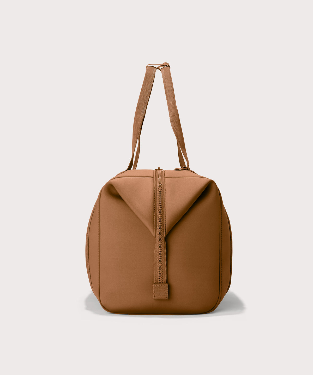 Extra Large Landon Carryall in a a saturated, warm medium-brown with burnt orange undertones, side view
