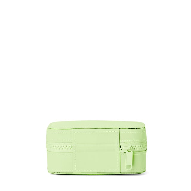 Dagne Dover Small Frankie Jewelry Case in a matcha green seen from the back.