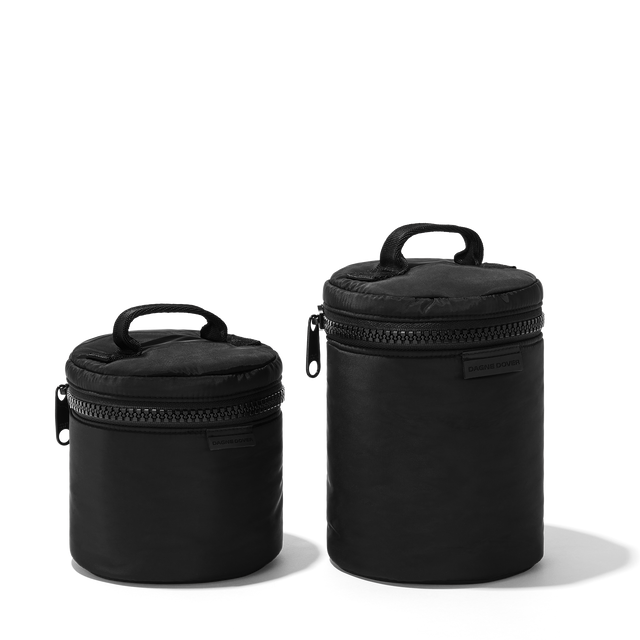Dagne Dover small and large Mila Toiletry Pouches in black.