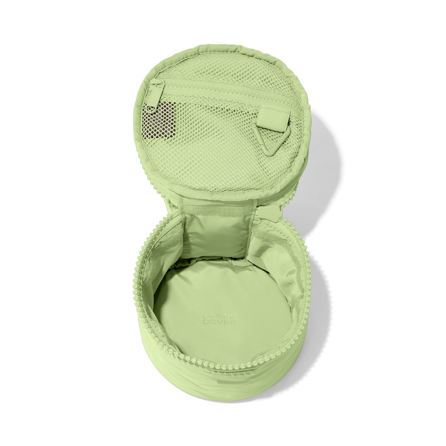 Dagne Dover small Mila Toiletry Pouch in matcha green unzipped.