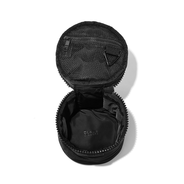 Dagne Dover small Mila Toiletry Pouch in black unzipped.