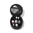 hover - Dagne Dover small Mila Toiletry Pouch in black unzipped filled with toiletry products.