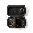 Dagne Dover Small Frankie Jewelry Case in black, seen open from above with jewelry inside the interior compartment.