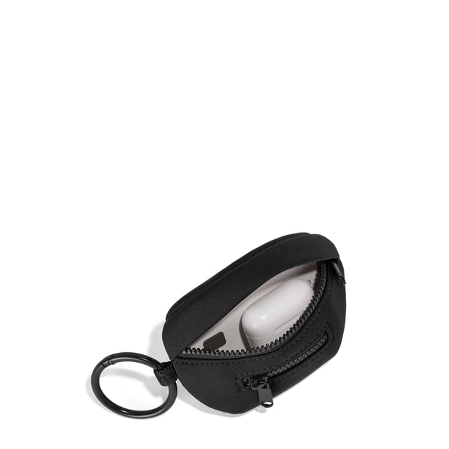 Dagne Dover Ace Keychain in black unzipped, showing interior.
