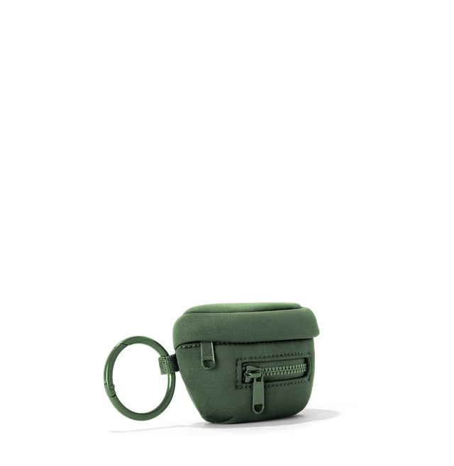 Dagne Dover Ace Keychain in a rich, classic forest green seen from an angle.
