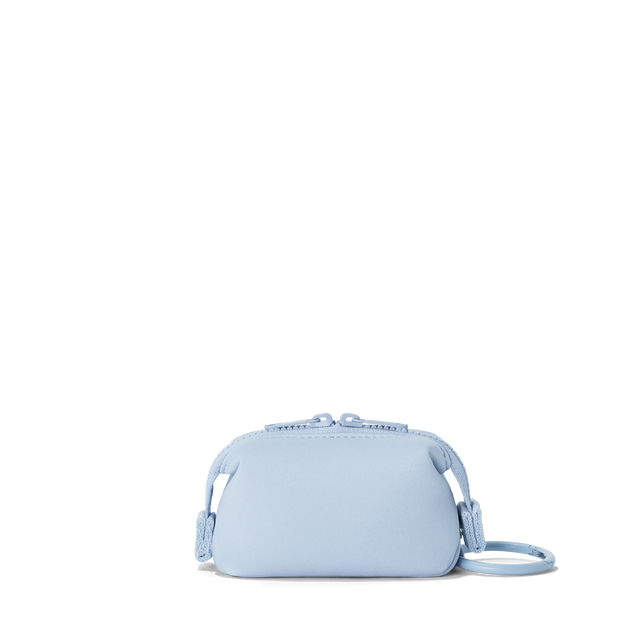 Dagne Dover Hunter Keychain in an airy, lighter sky blue seen from the back.
