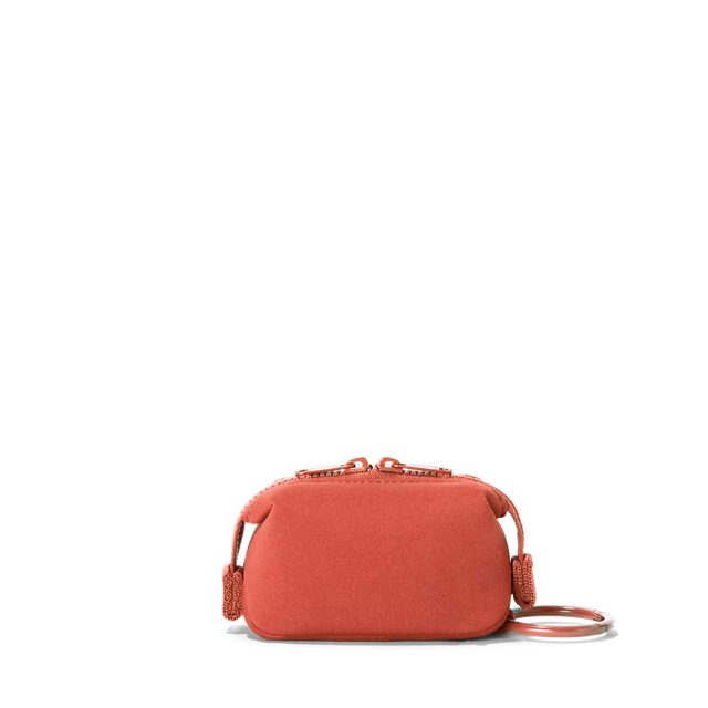 Dagne Dover Hunter Keychain in a poppy, vintage wash red seen from the back.