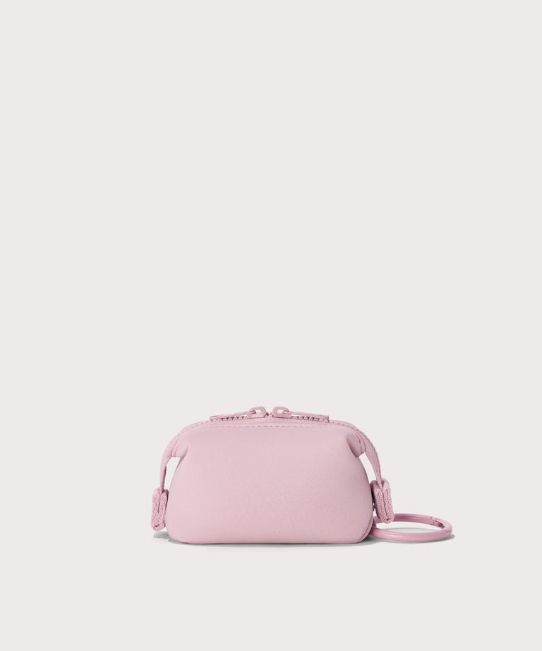 Hunter keychain in a cool, powdery pink with soft grey undertones.  Back view. 
